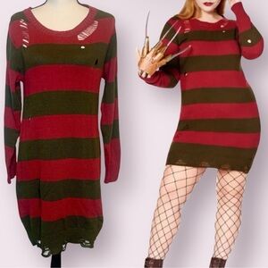 Freddy Krueger Nightmare on Elm Street Large Red & Green Striped Sweater Dress